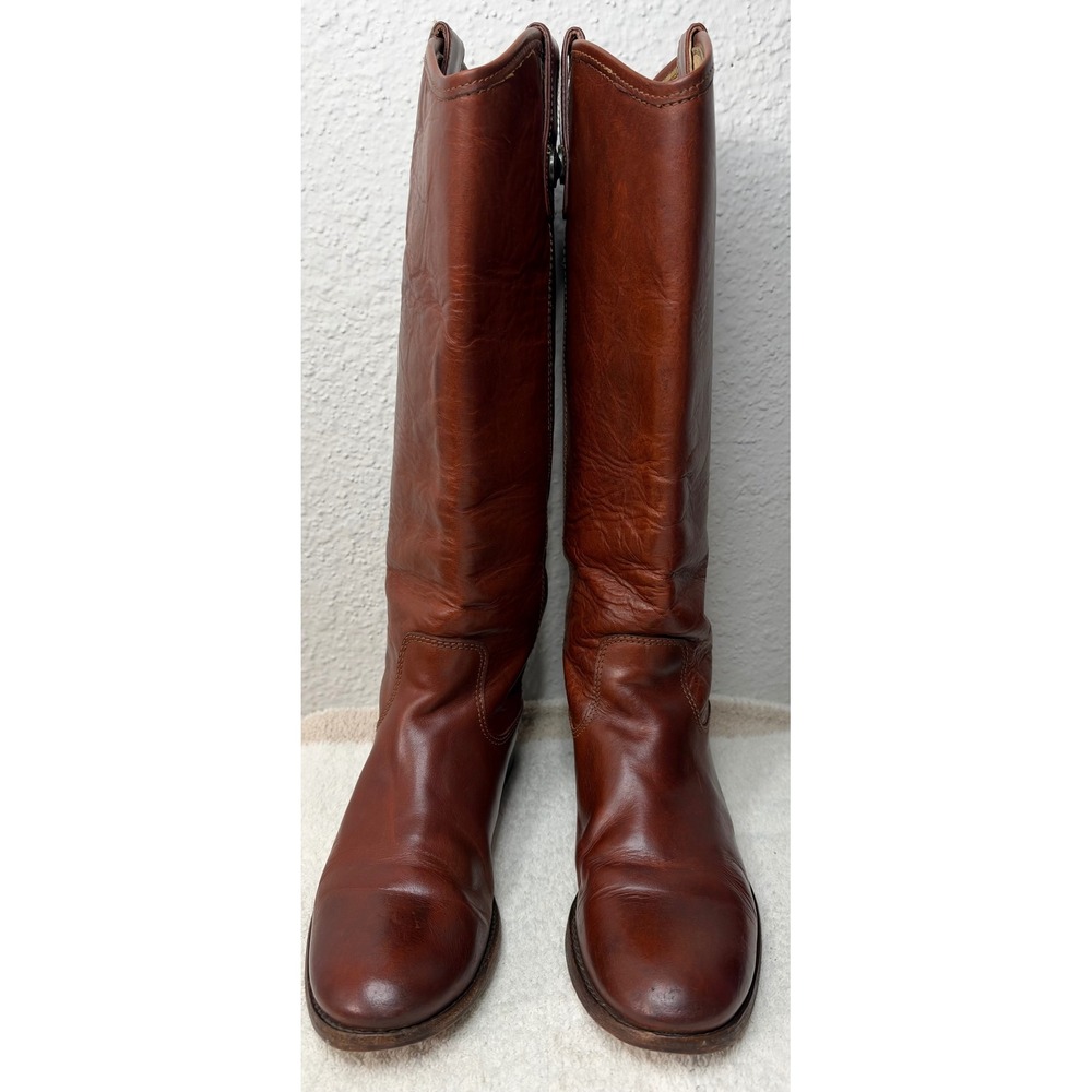 Frye Melissa Button Cognac Brown Leather Tall Riding Boots 77167 Womens 6.5 B
